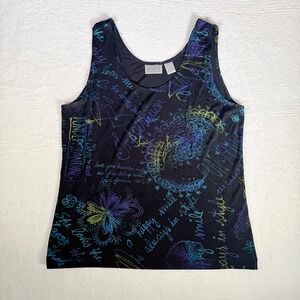 Chico's Black Graphic‎ Tank Top Women's Sleeveless Script Print Sz 3 Poetcore